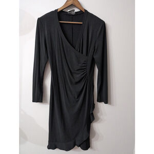 Joseph Ribkoff Black Front Drape Long Sleeve Wrap Style Dress Women M/L OldMoney